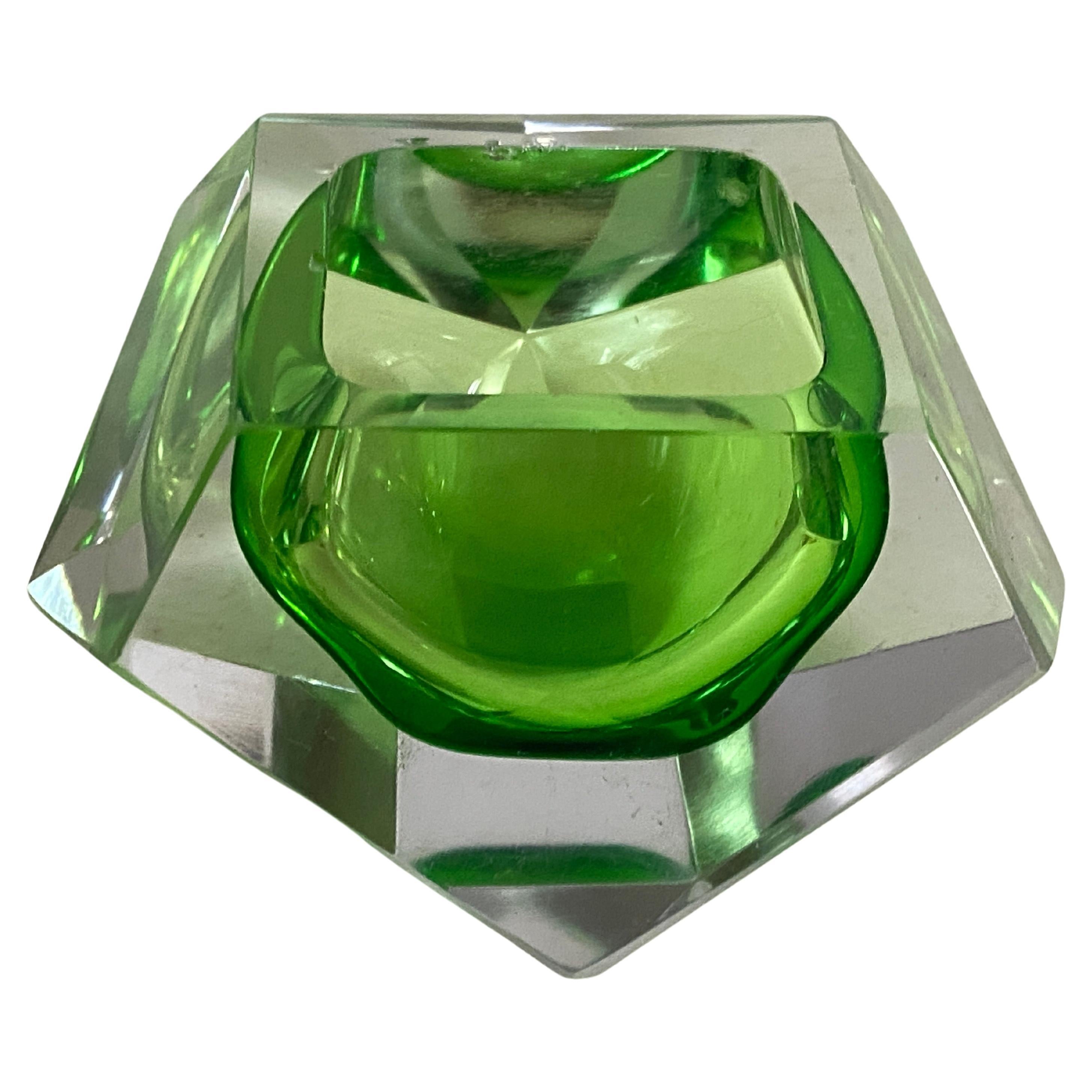 Art Deco Large Glass 1960 Italian Ashtray Green Color For Sale