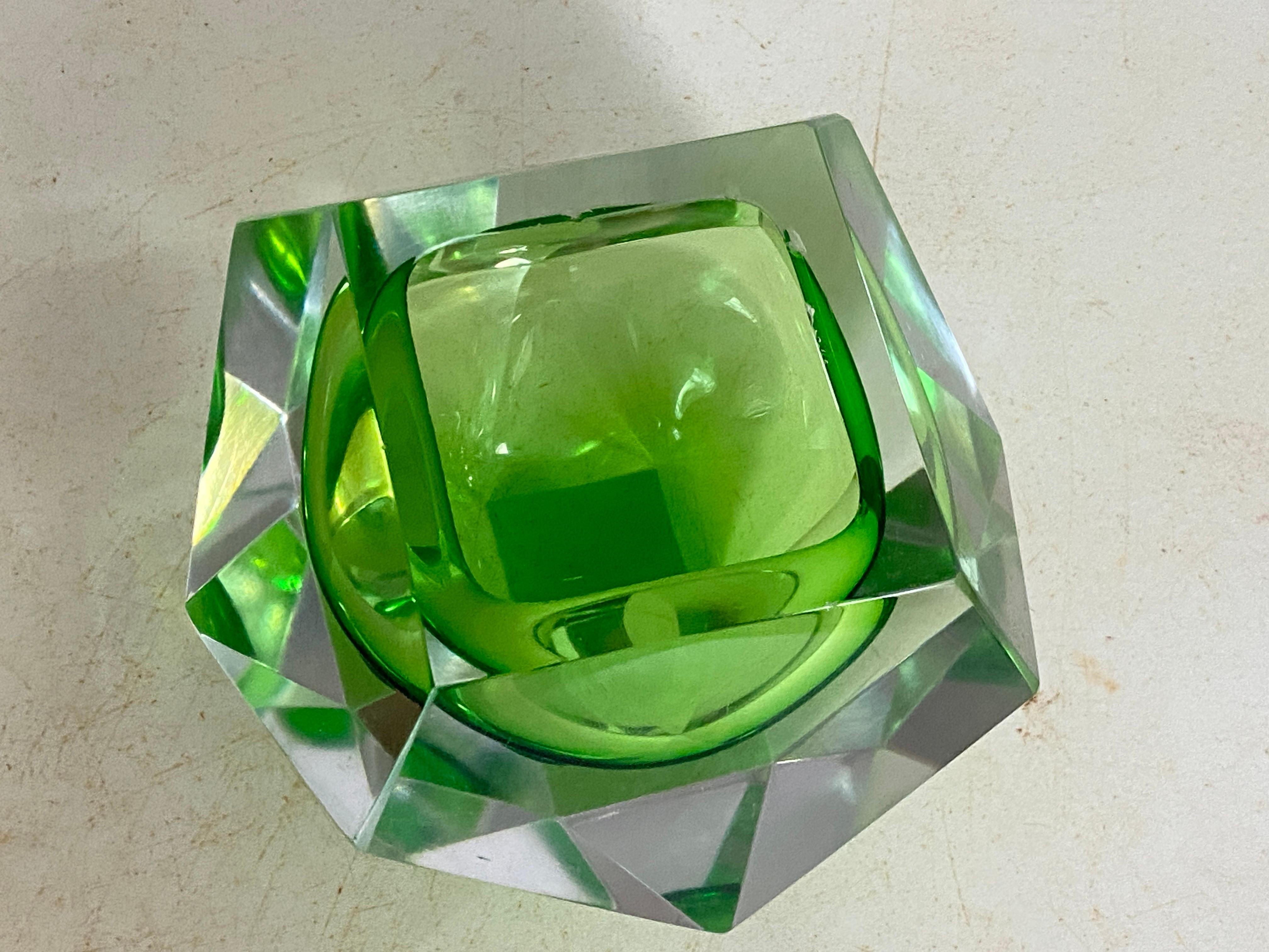 Art Glass Large Glass 1960 Italian Ashtray Green Color For Sale
