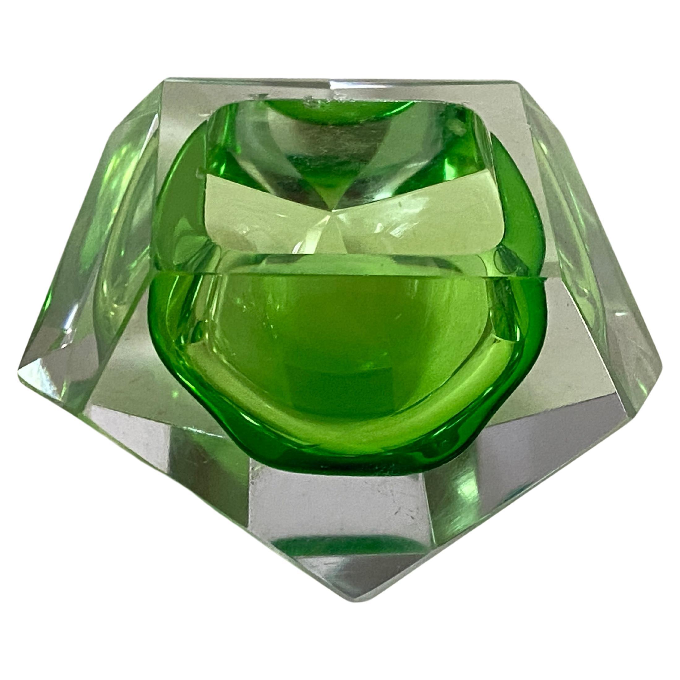 Large Glass 1960 Italian Ashtray Green Color For Sale