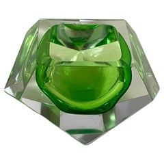 Large Glass 1960 Italian Ashtray Green Color