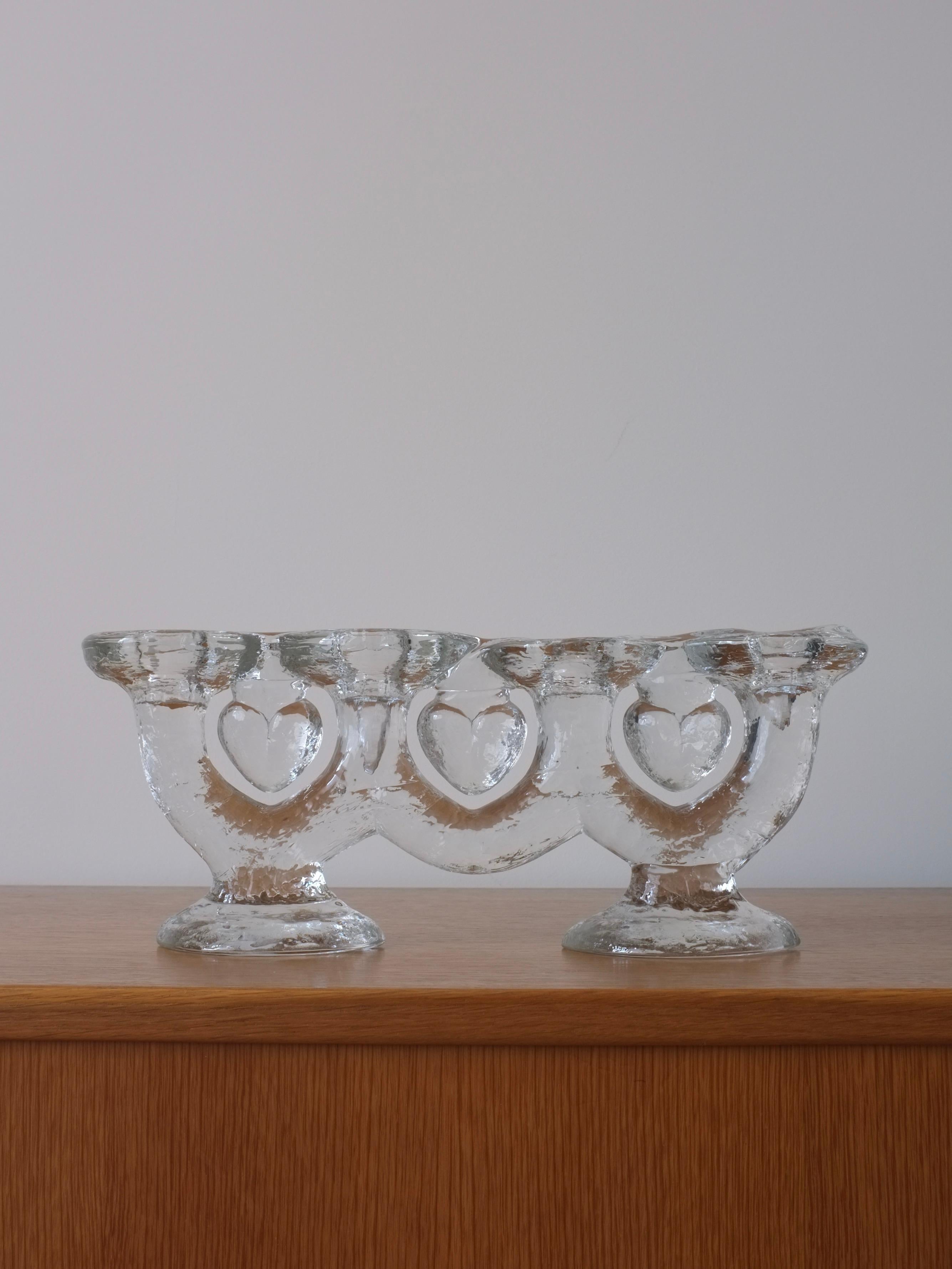 Large Glass 4-Arms Candle Holder by Staffan Gellerstedt from Pukeberg Glasbruk For Sale 1