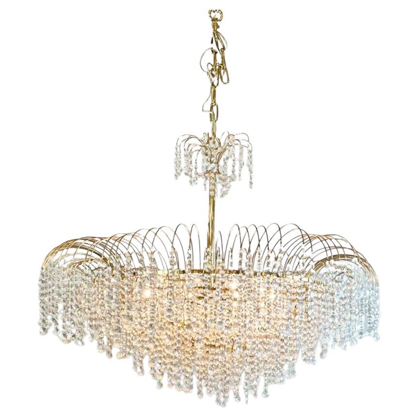 Large Glass And Brass Chandelier - 19 Lights