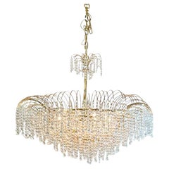Large Glass And Brass Chandelier - 19 Lights