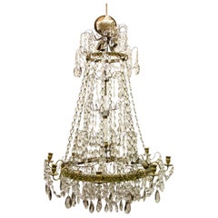 Large Glass and Brass Chandelier