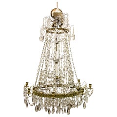 Antique Large Glass and Brass Chandelier