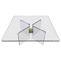 Large Glass and Brass Coffee Table by Peter Ghyczy