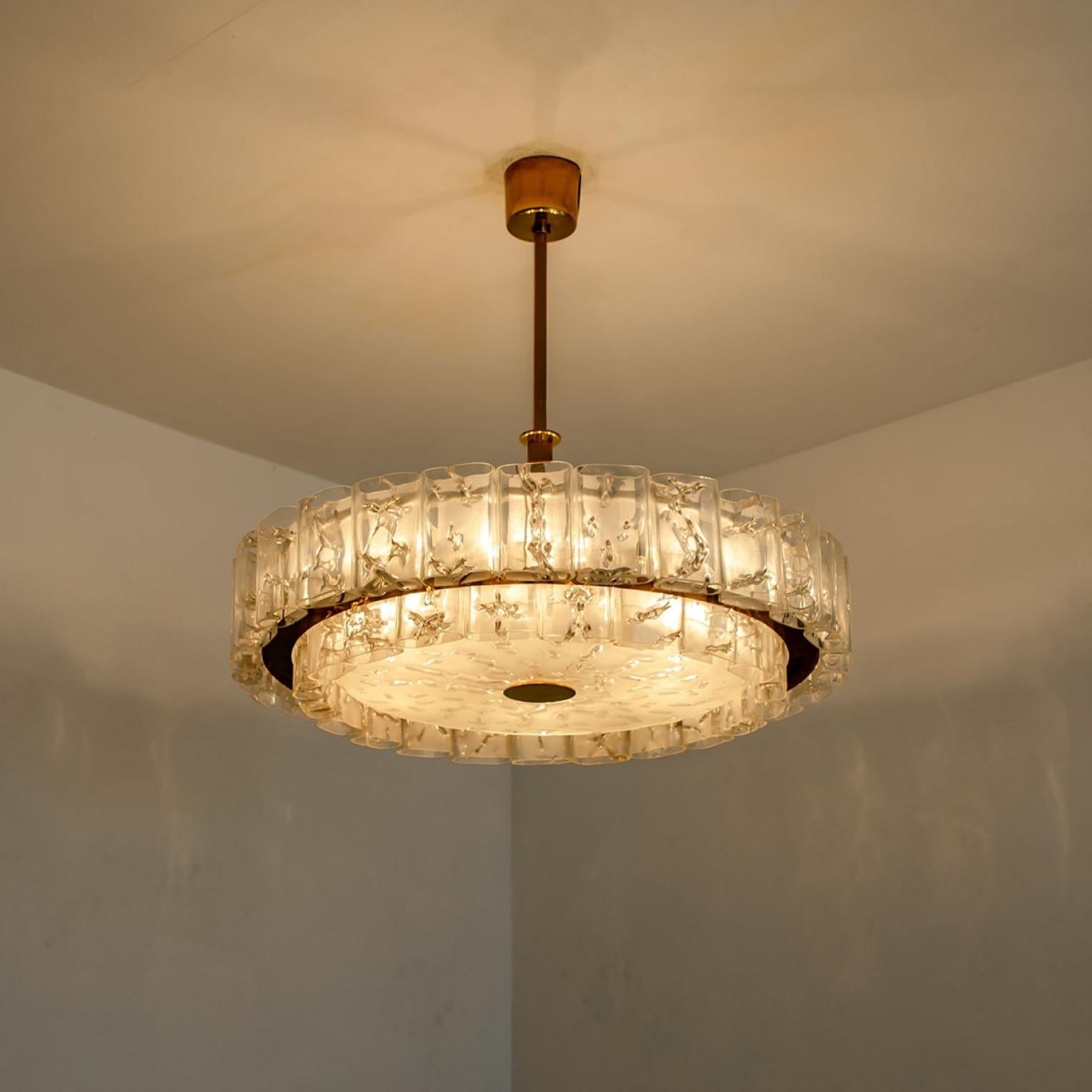 Large Glass and Brass Pendant by Doria, 1970s For Sale 7