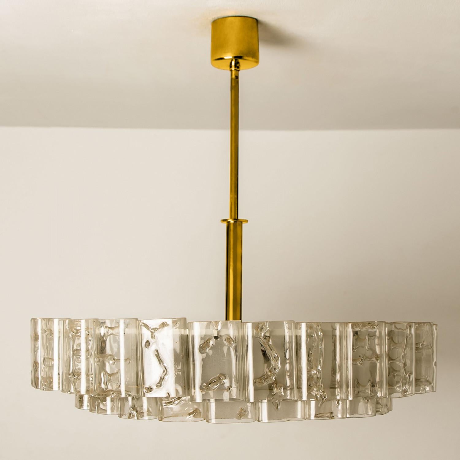 Mid-Century Modern Large Glass and Brass Pendant by Doria, 1970s For Sale