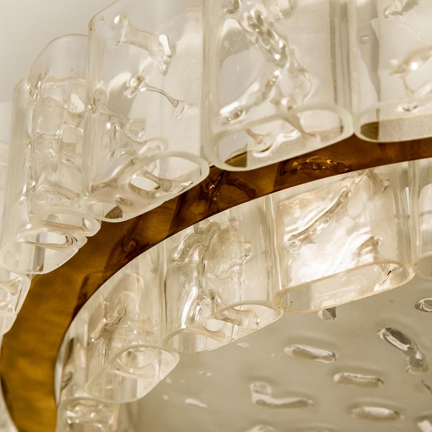 German Large Glass and Brass Pendant by Doria, 1970s For Sale
