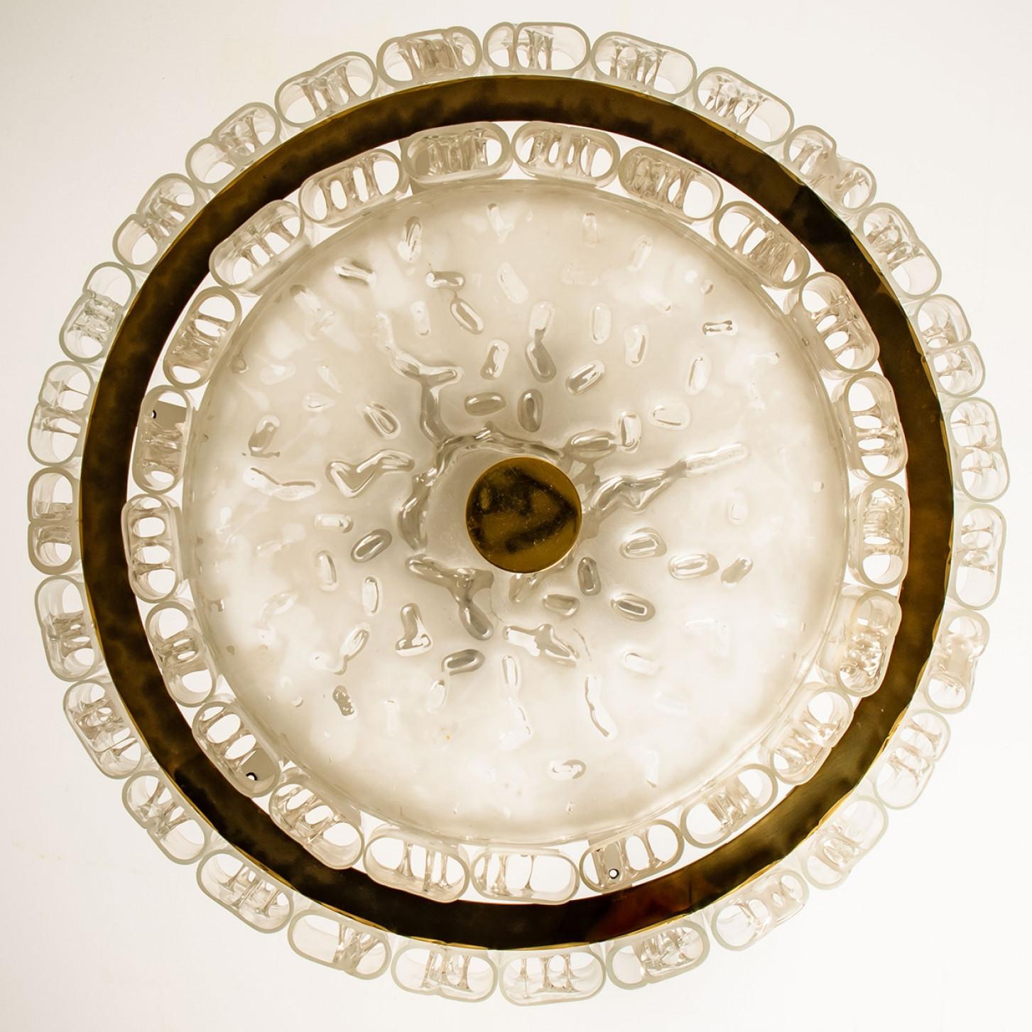 Large Glass and Brass Pendant by Doria, 1970s For Sale 1