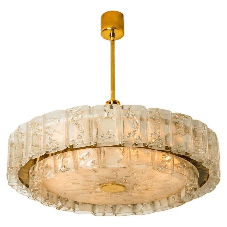 Large Glass and Brass Pendant by Doria, 1970s For Sale
