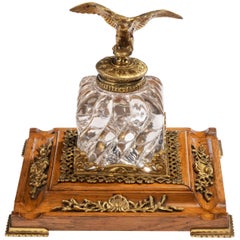 Large Glass and Gilt Bronze Gentleman
s Inkwell