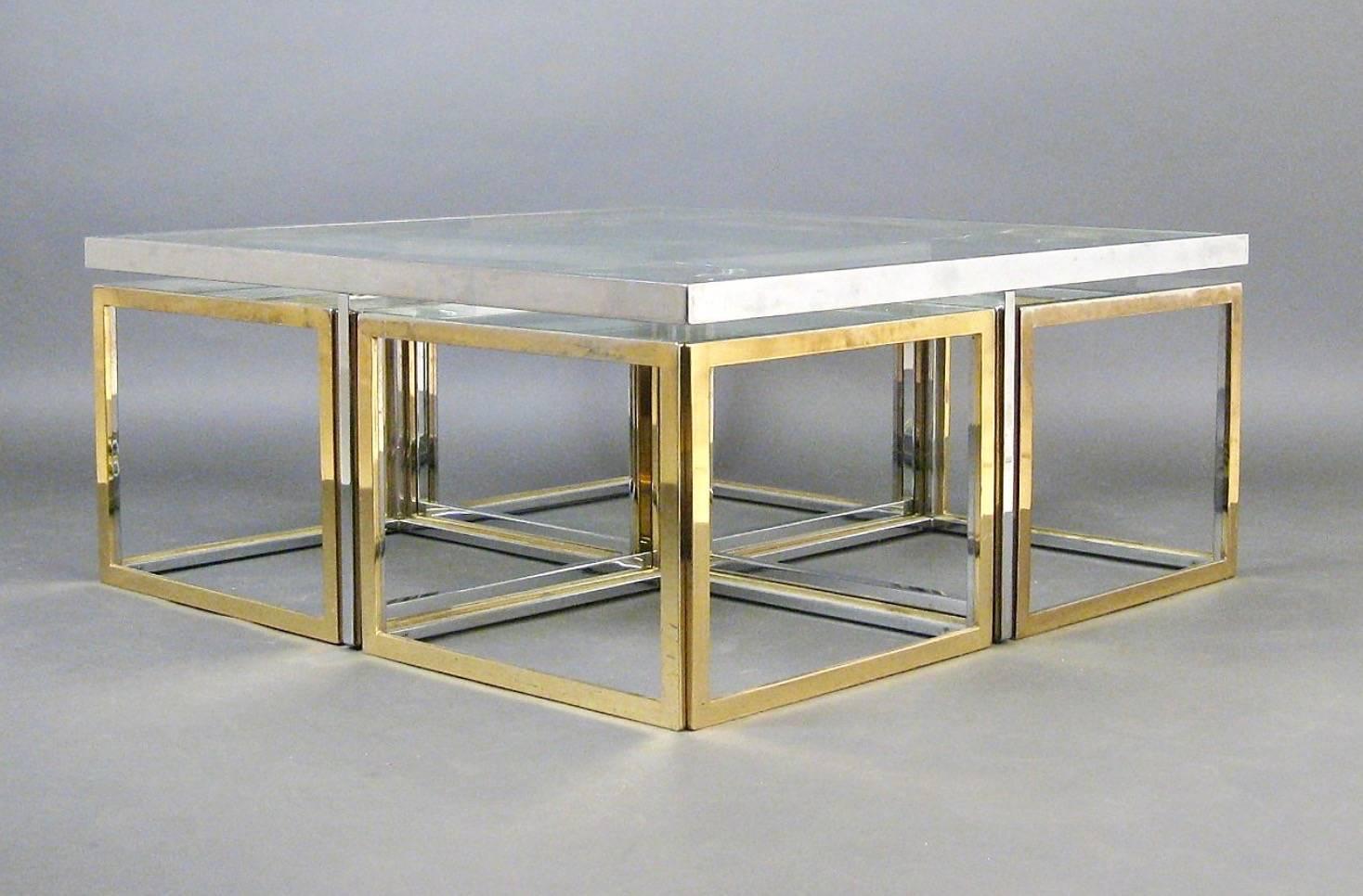 Mid-Century Modern Large Glass and Metal Coffee Table Attributed to Maison Charles