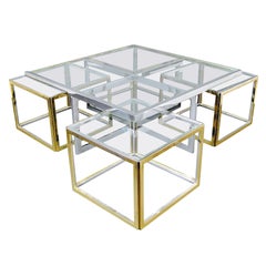 Large Glass and Metal Coffee Table Attributed to Maison Charles