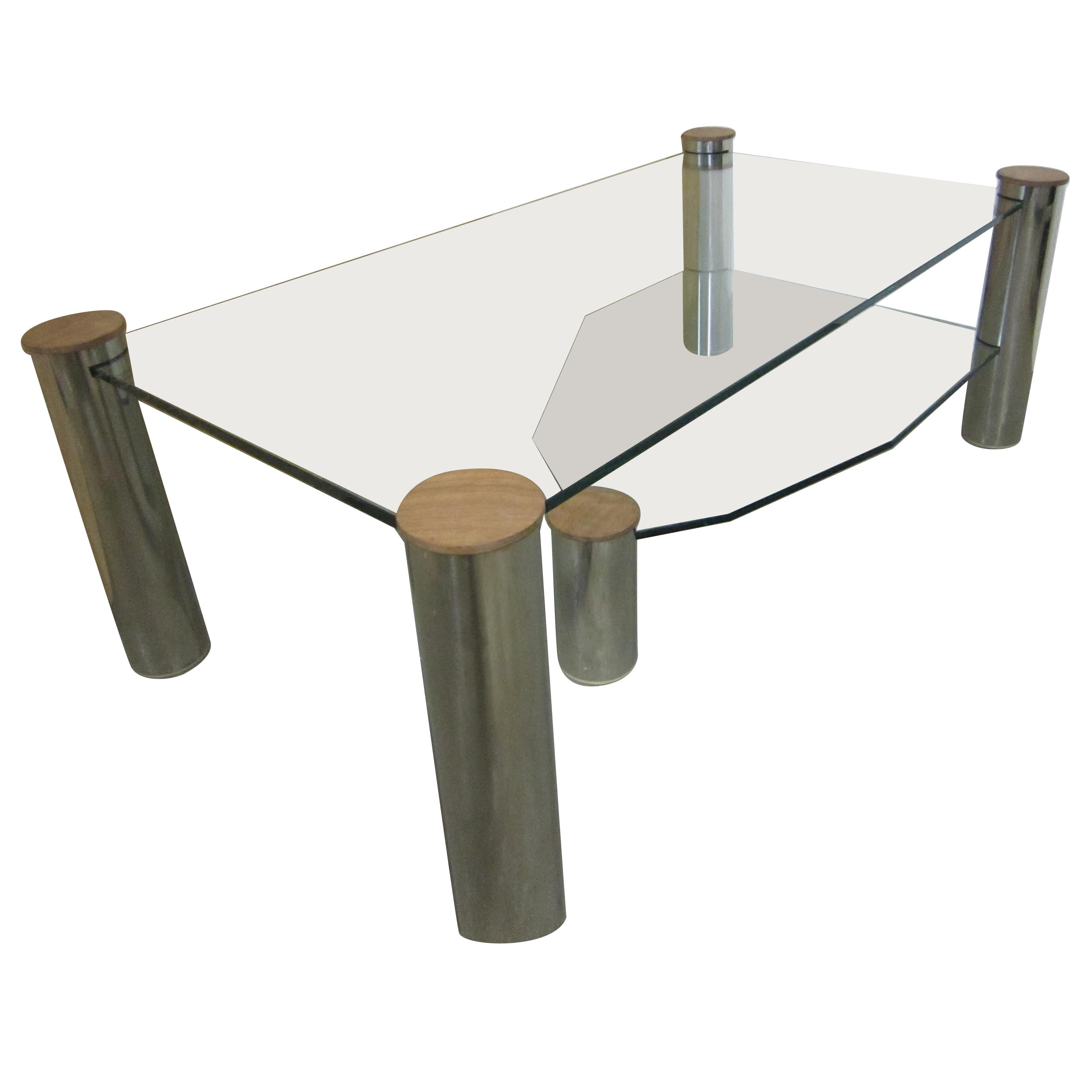 Large Glass and Nickel Coffee Table "Arctic Slab" by Yves Maxx For Sale