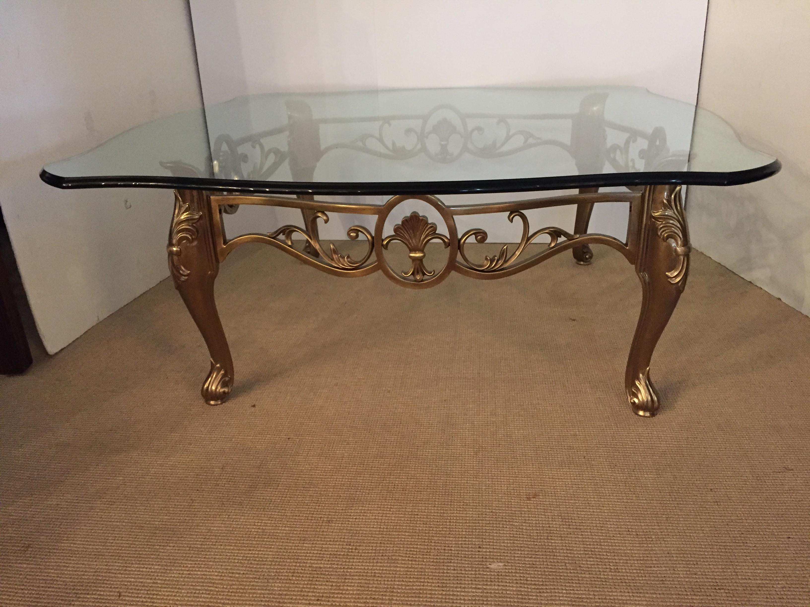 Large Glass and Satin Brass La Barge Coffee Table 2