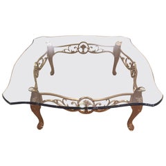 Retro Large Glass and Satin Brass La Barge Coffee Table