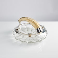 Large Glass and Silver Cigar Ashtray with Boars Tooth Handle, German, circa 1910