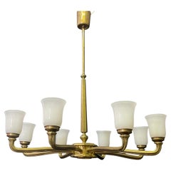 Large Glass and Solid Brass Art Deco Style Chandelier, circa 1990s