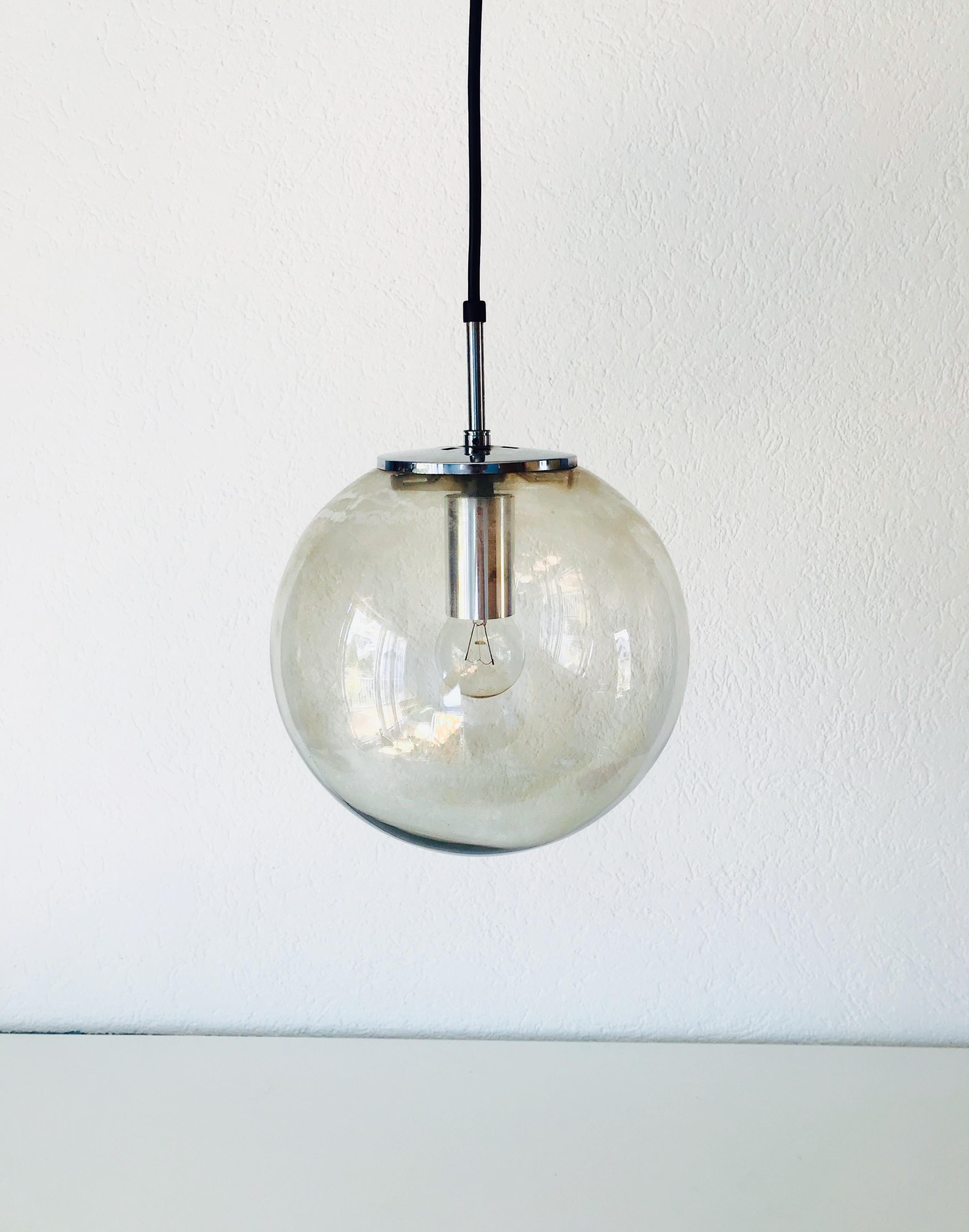 Large Glass Ball Pendant Lamp by Glashütte Limburg, 1970s In Good Condition In Hagenbach, DE