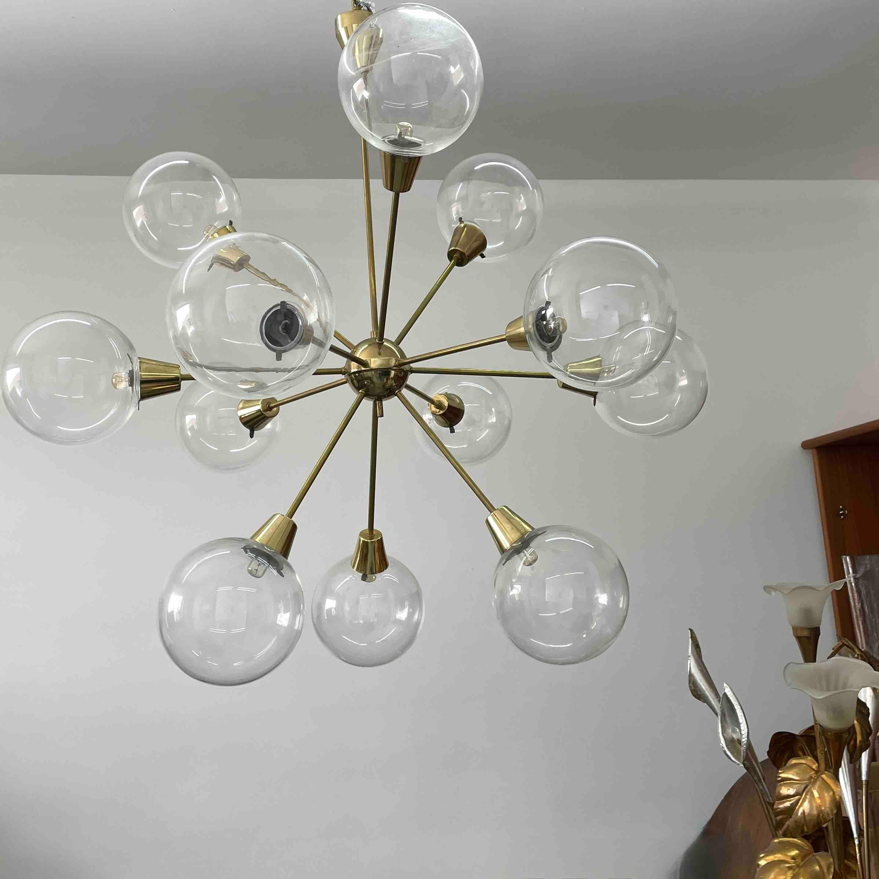 Large Glass Ball & Sputnik Chandelier by Kamenický Šenov, 1960s For Sale 3