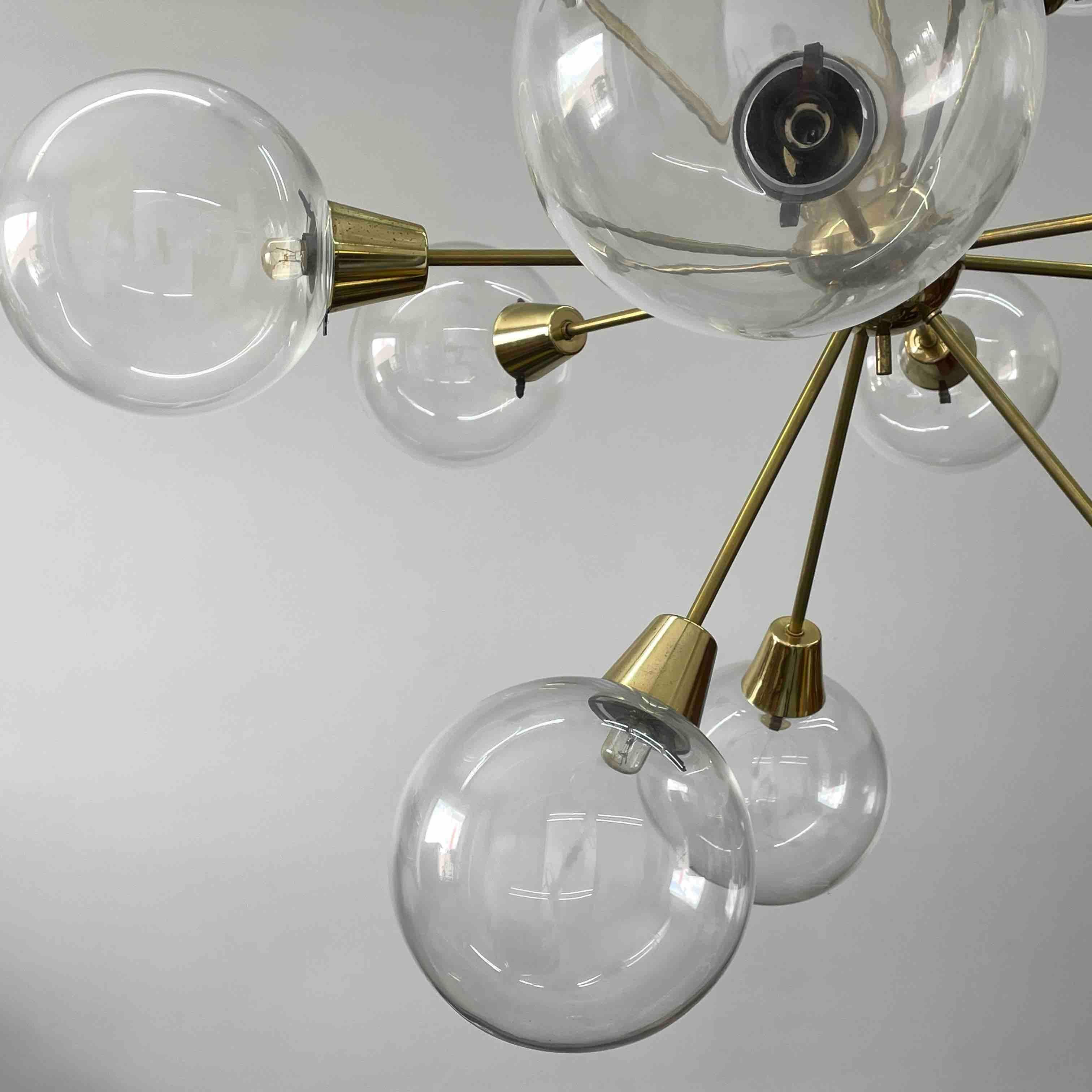Large Glass Ball & Sputnik Chandelier by Kamenický Šenov, 1960s For Sale 7