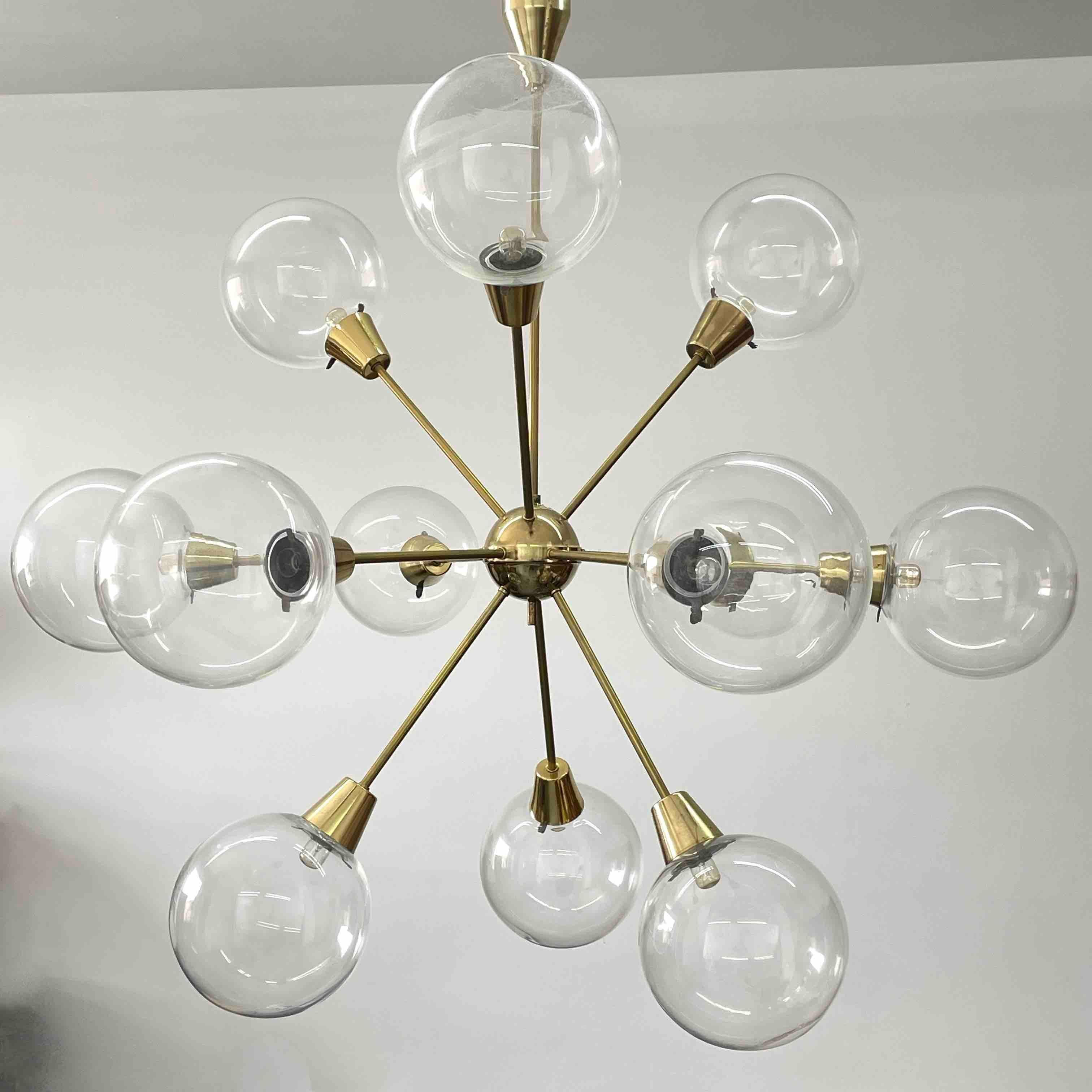 Hollywood Regency Large Glass Ball & Sputnik Chandelier by Kamenický Šenov, 1960s For Sale