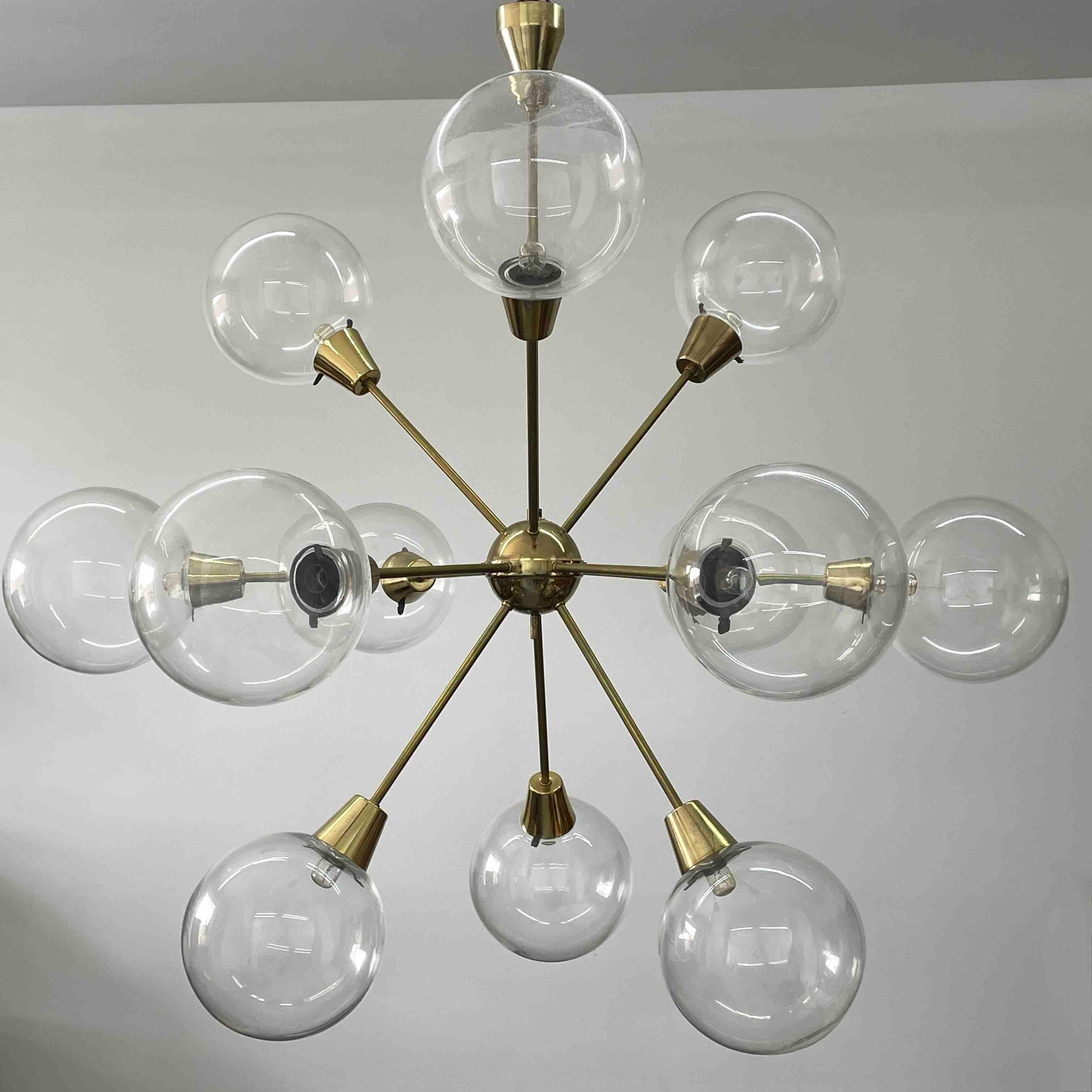 Austrian Large Glass Ball & Sputnik Chandelier by Kamenický Šenov, 1960s For Sale