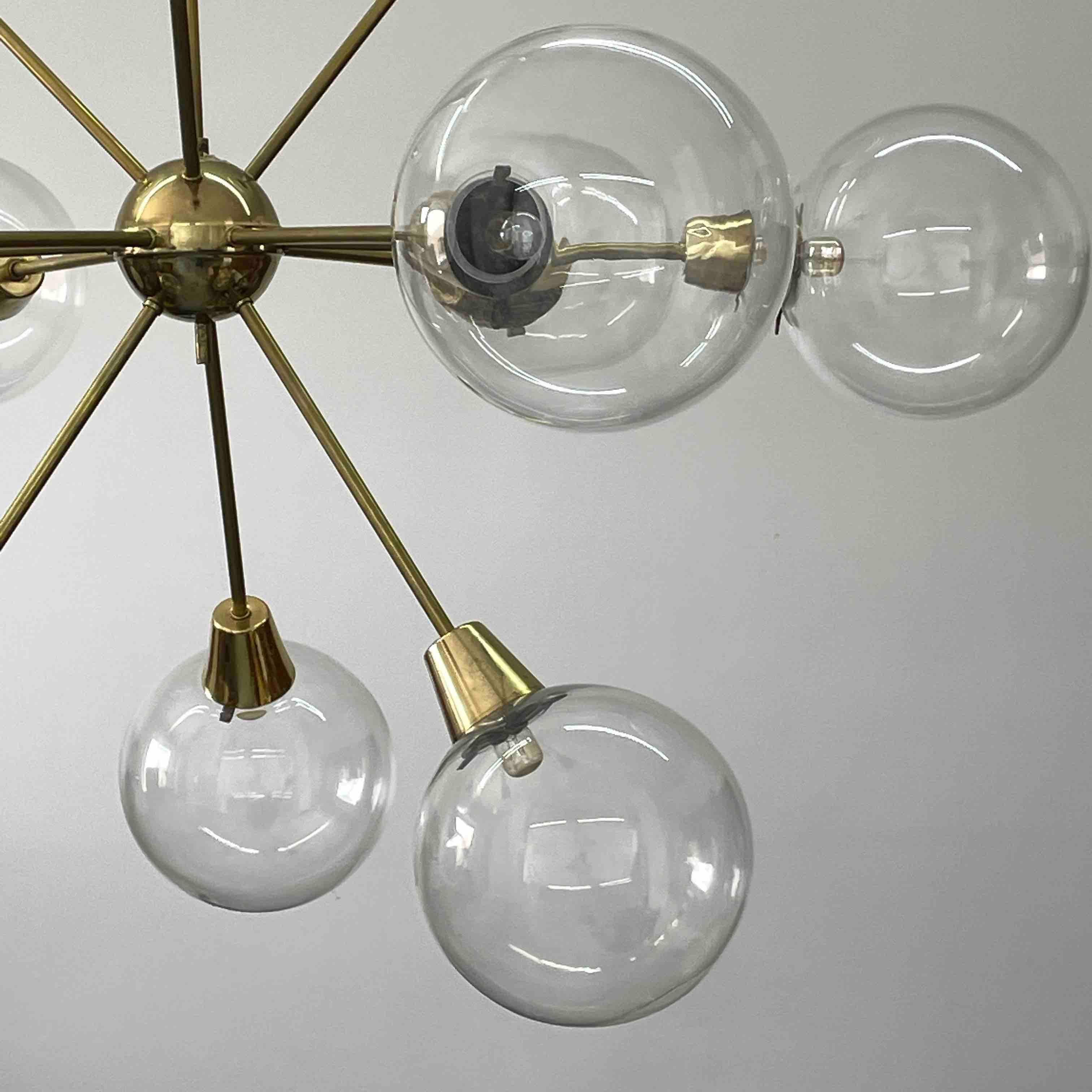 Metal Large Glass Ball & Sputnik Chandelier by Kamenický Šenov, 1960s For Sale