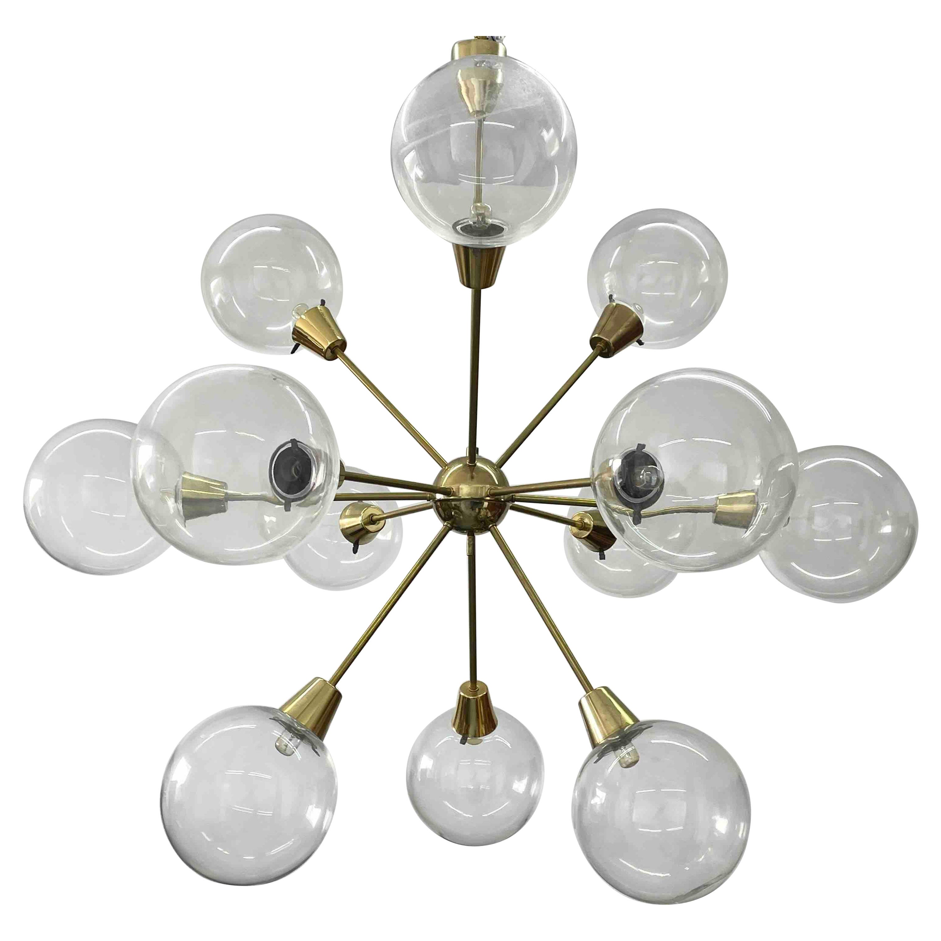 Grande lampadario in vetro Ball and Sputnik di Kamenický Šenov, anni '60 in vendita
