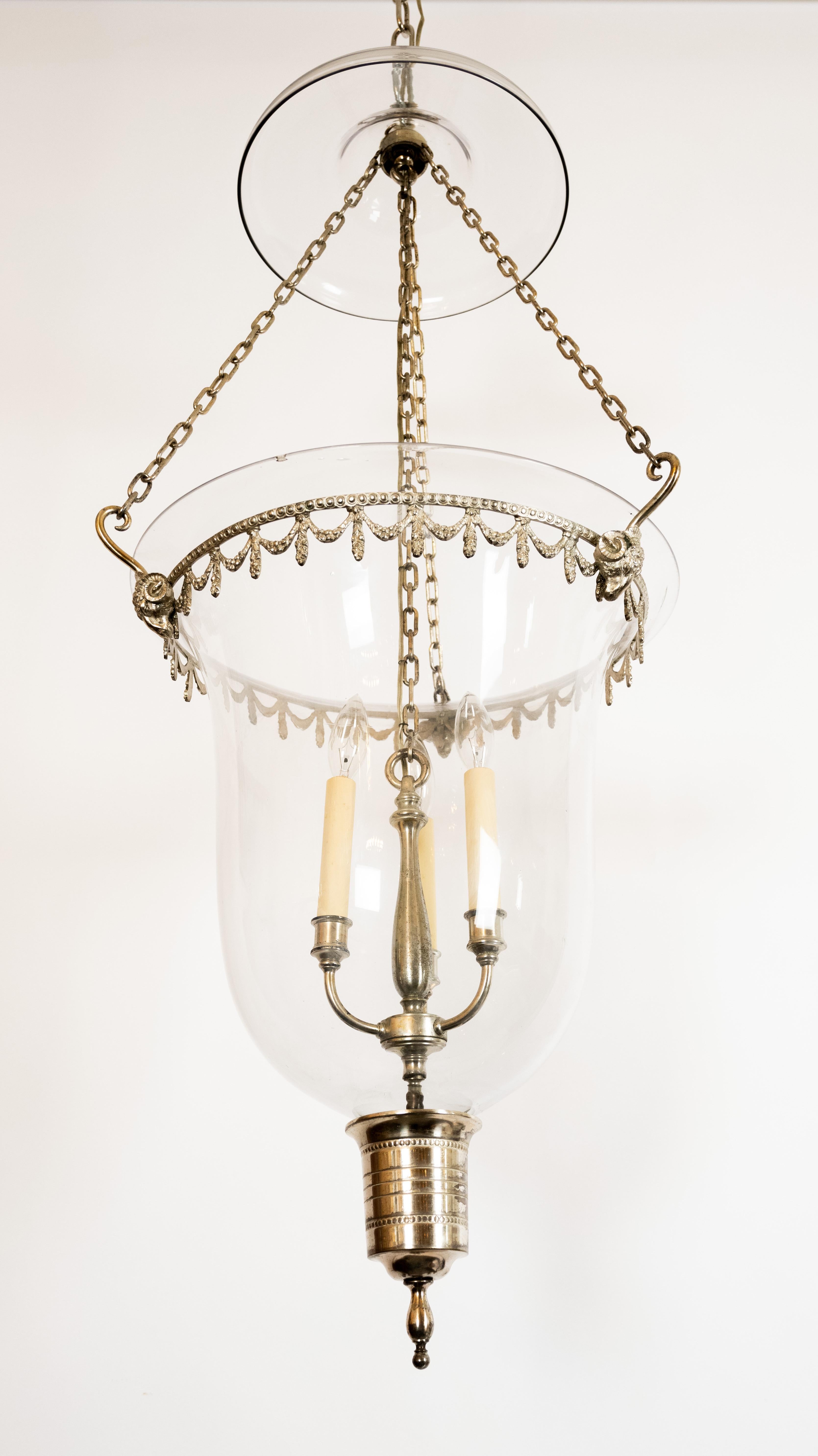 Large Glass Bell Lantern with Silver Frame In Good Condition For Sale In New York, NY