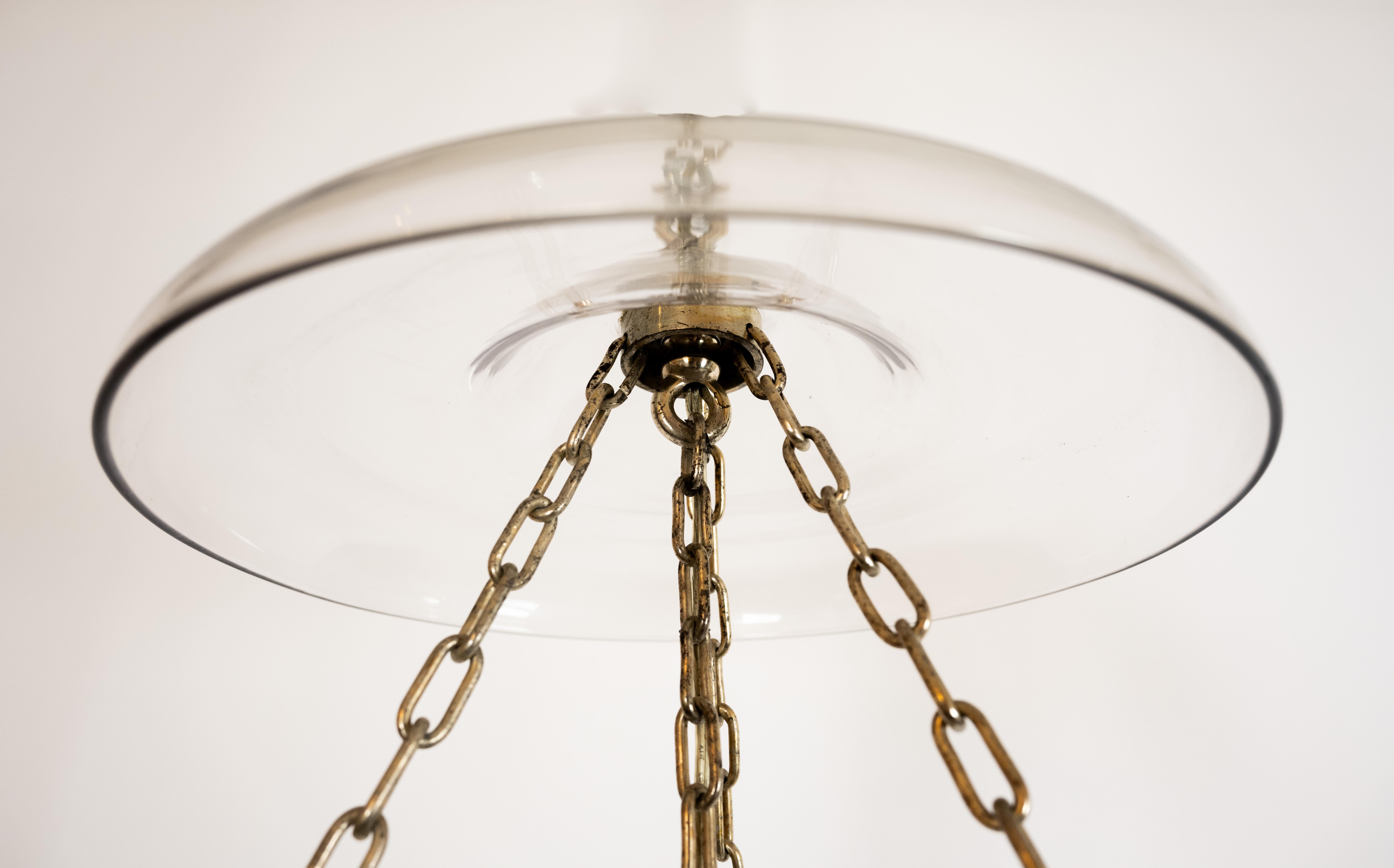 Grande lanterne à cloche en verre avec cadre argenté en vente 1