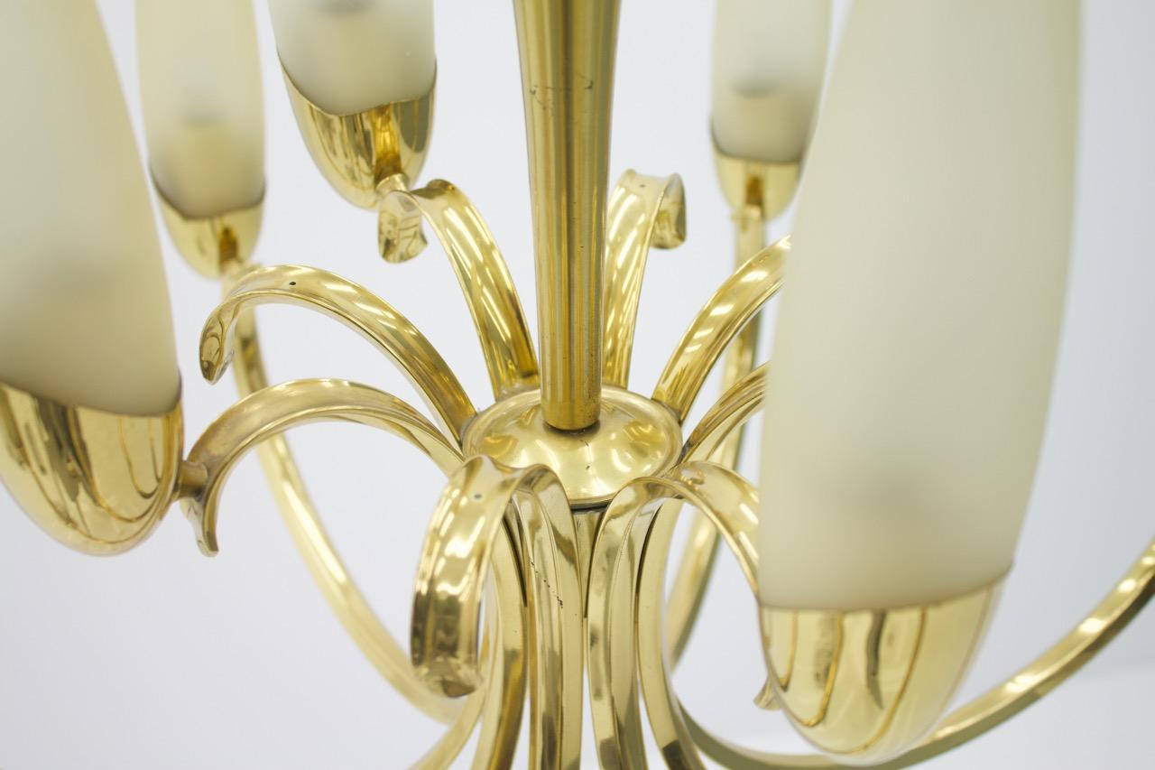 Large Glass and Brass Chandelier, 1950s For Sale 2