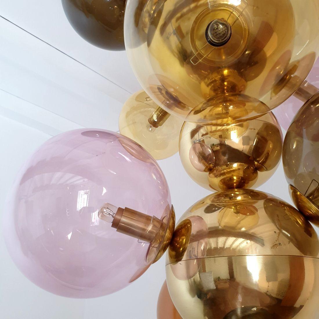 Large glass & brass chandelier, Italy 4
