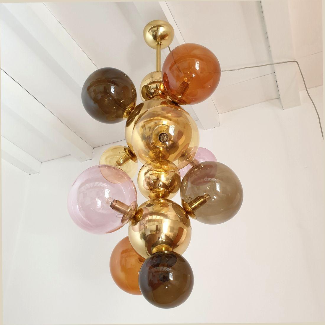 Italian Large glass & brass chandelier, Italy