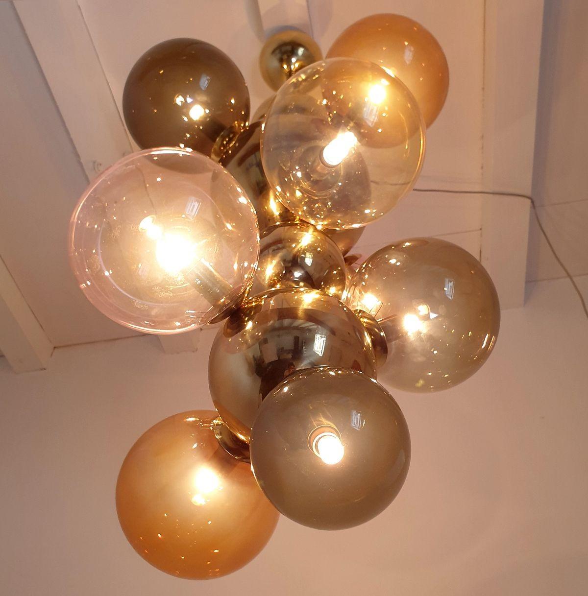 Large glass & brass chandelier, Italy 1