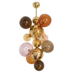 Large glass & brass chandelier, Italy