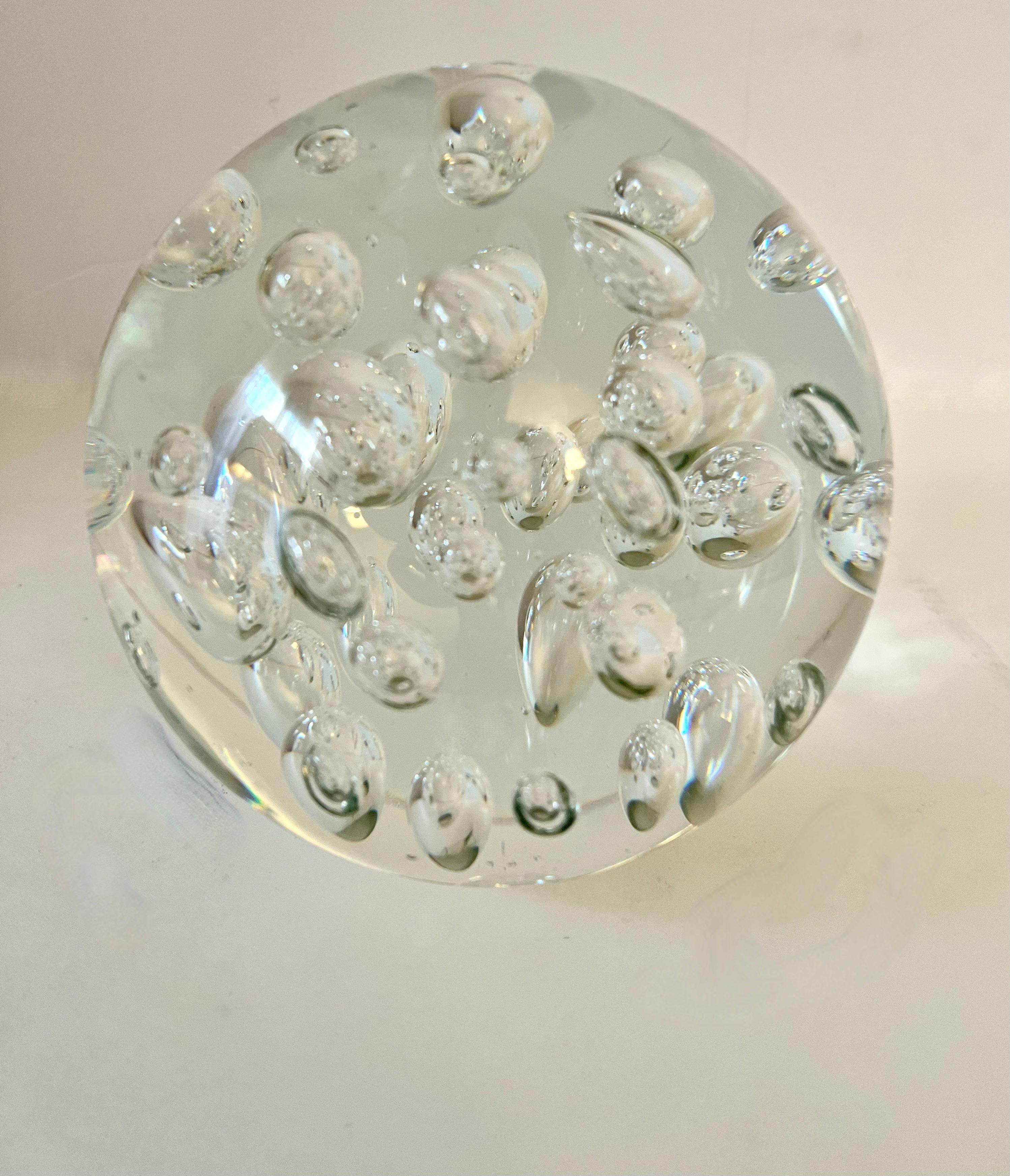 Hand-Crafted Large Glass Bubble Paperweight 
