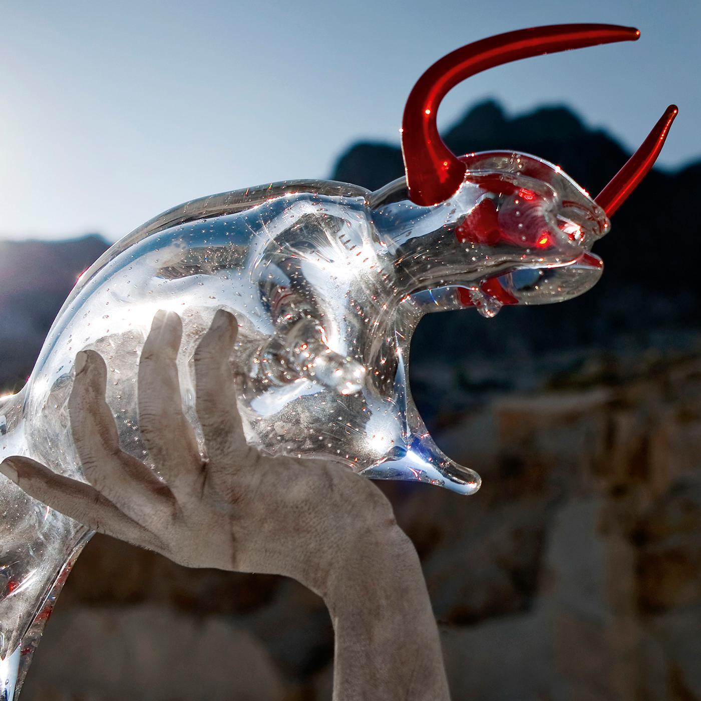 Modern Large Glass Bull Figurine