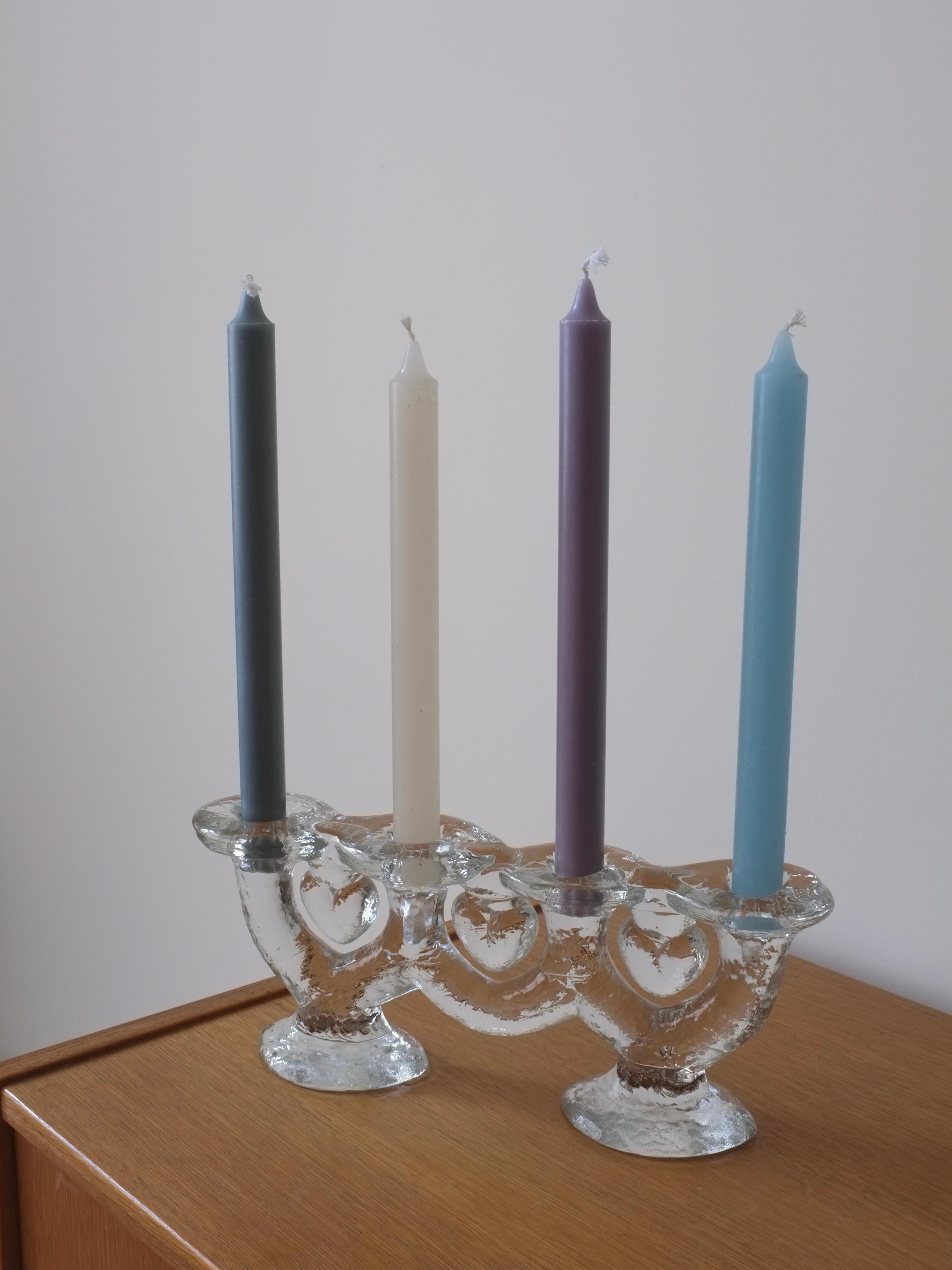 20ième siècle Grand porte-bougies à 4 bras en verre Staffan Gellerstedt de Pukeberg Glasbruk en vente