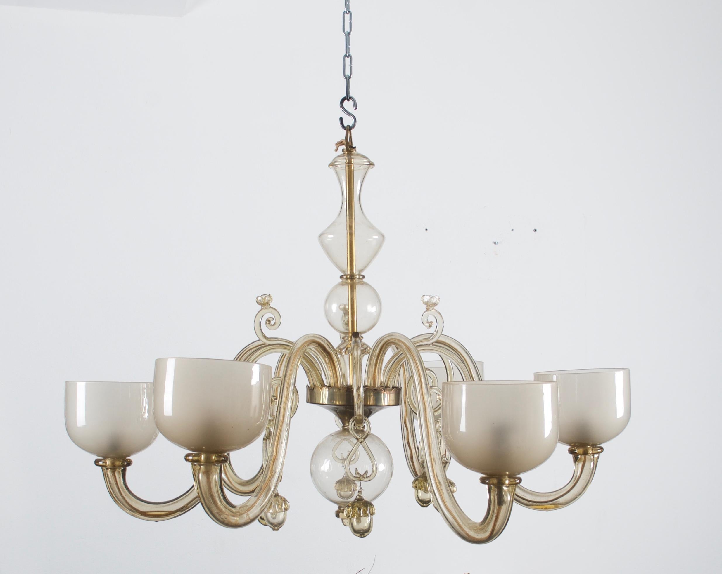Mid-20th Century Large Glass Chandelier