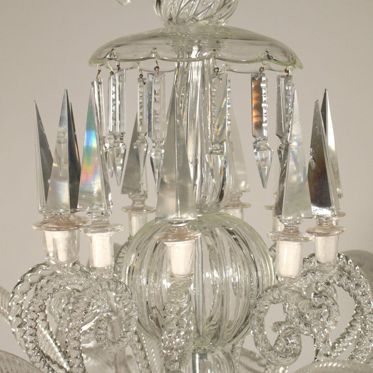 Large Glass Chandelier Murano, Italy, First Half of the 1900s In Fair Condition In Milano, IT