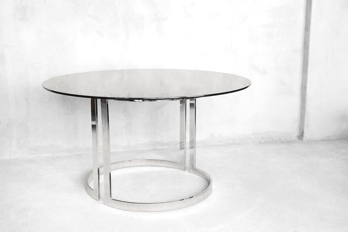 Large Glass Circular Dining Table by Milo Baughman, 1970s For Sale 6