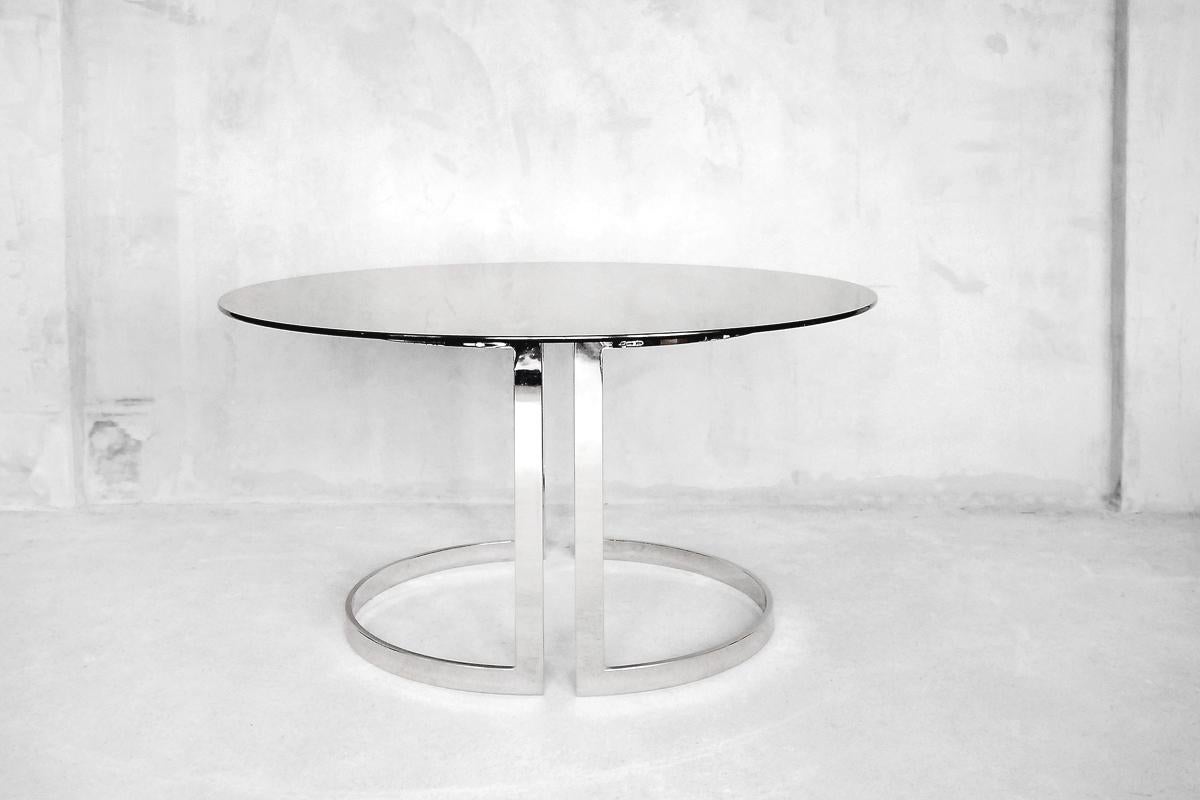 American Large Glass Circular Dining Table by Milo Baughman, 1970s For Sale