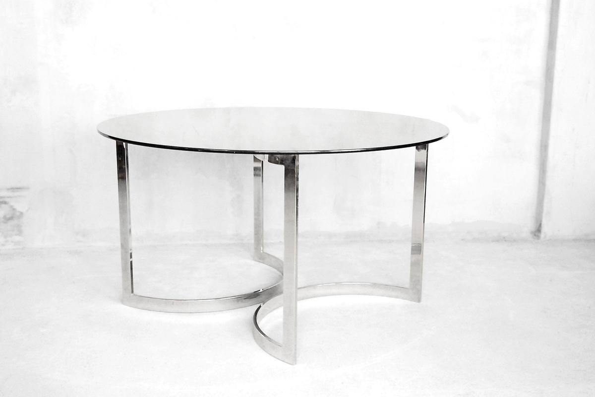Late 20th Century Large Glass Circular Dining Table by Milo Baughman, 1970s For Sale