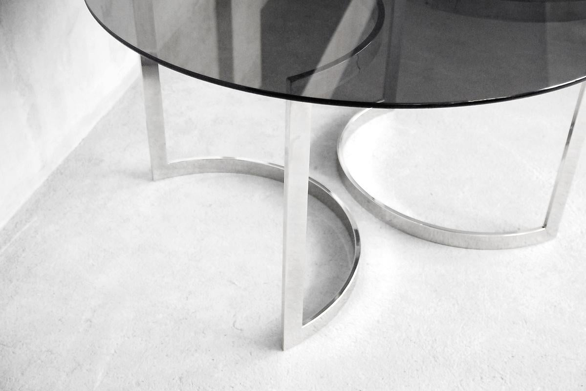 Large Glass Circular Dining Table by Milo Baughman, 1970s For Sale 1