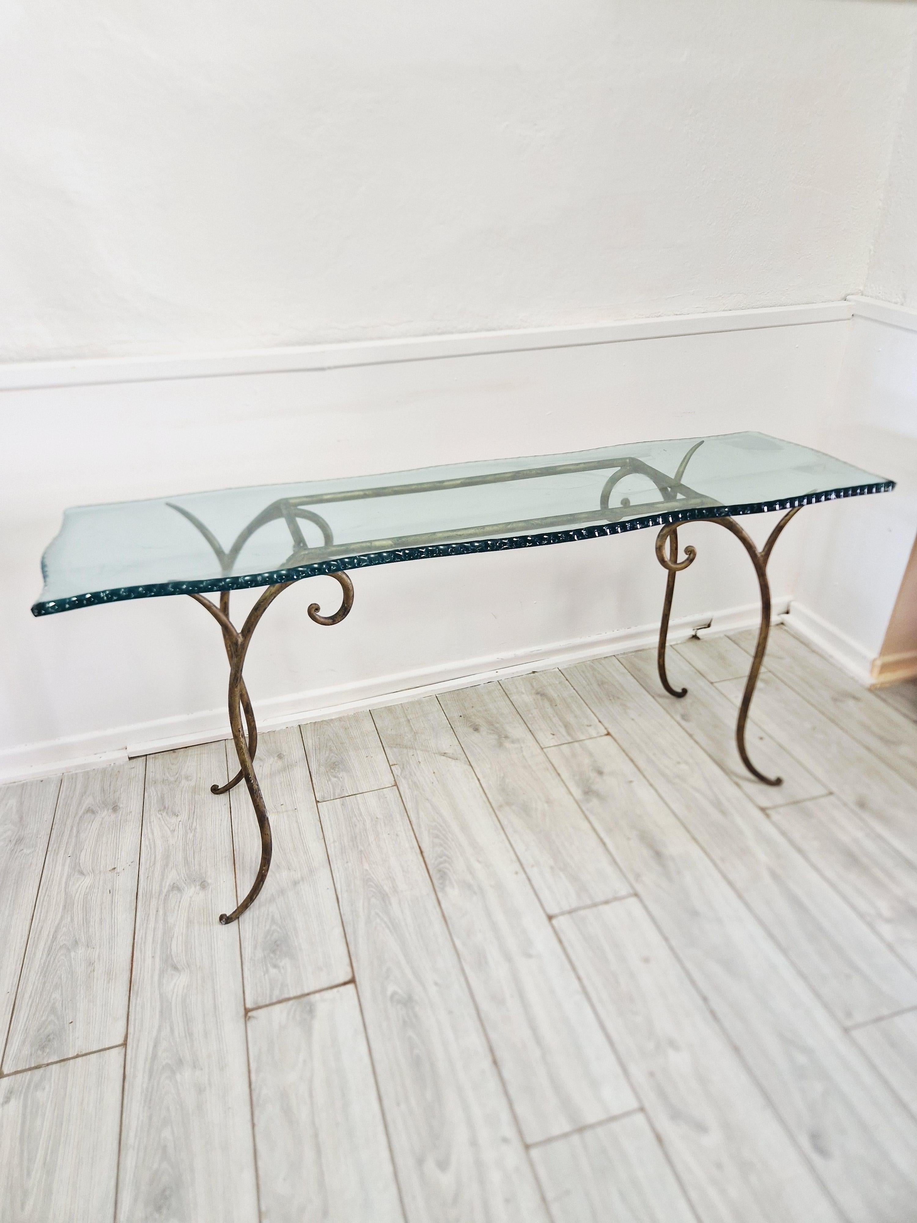 Metal Large Glass Console Table Vintage For Sale