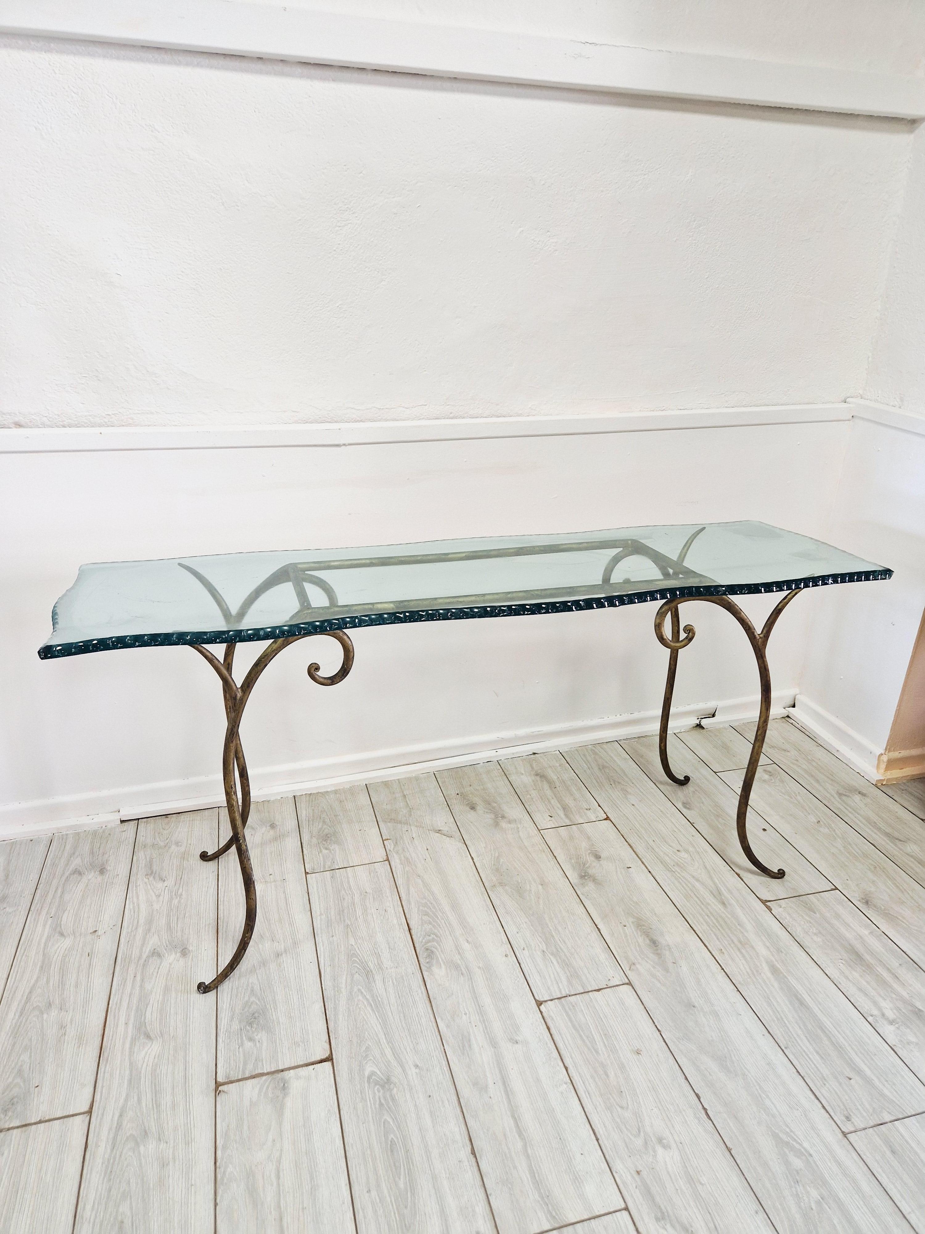 Large Glass Console Table Vintage For Sale 1