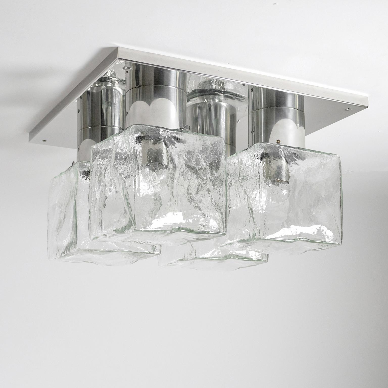 Late 20th Century Large Glass Cube Flush Mount by Kalmar, 1970s For Sale