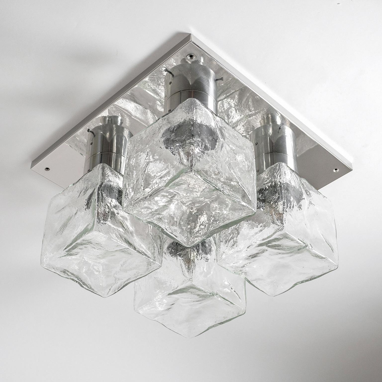 Hollywood Regency Large Glass Cube Flush Mount by Kalmar, 1970s For Sale